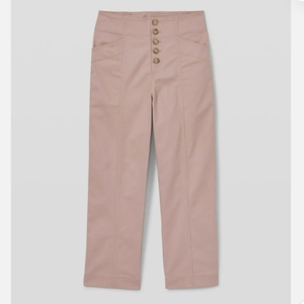 High-Waisted Button-Front Pants - Pink